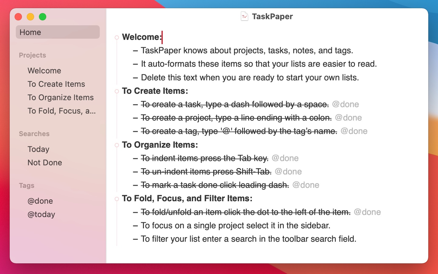 TaskPaper for Mac 3.9.1 破解版 优秀的待办事项和任务管理工具