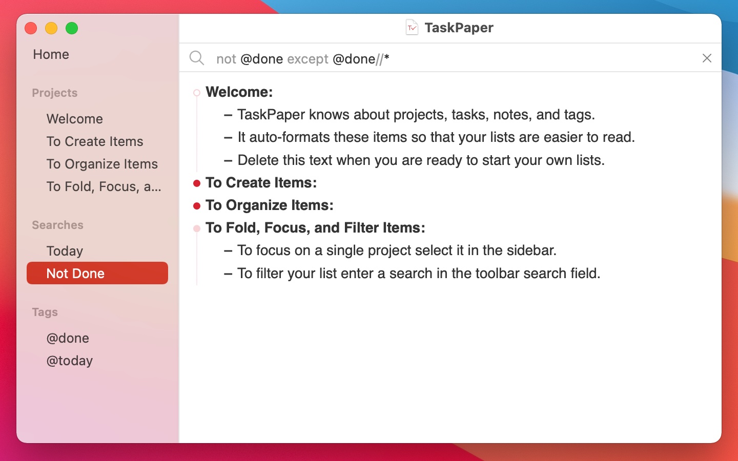 TaskPaper screenshot