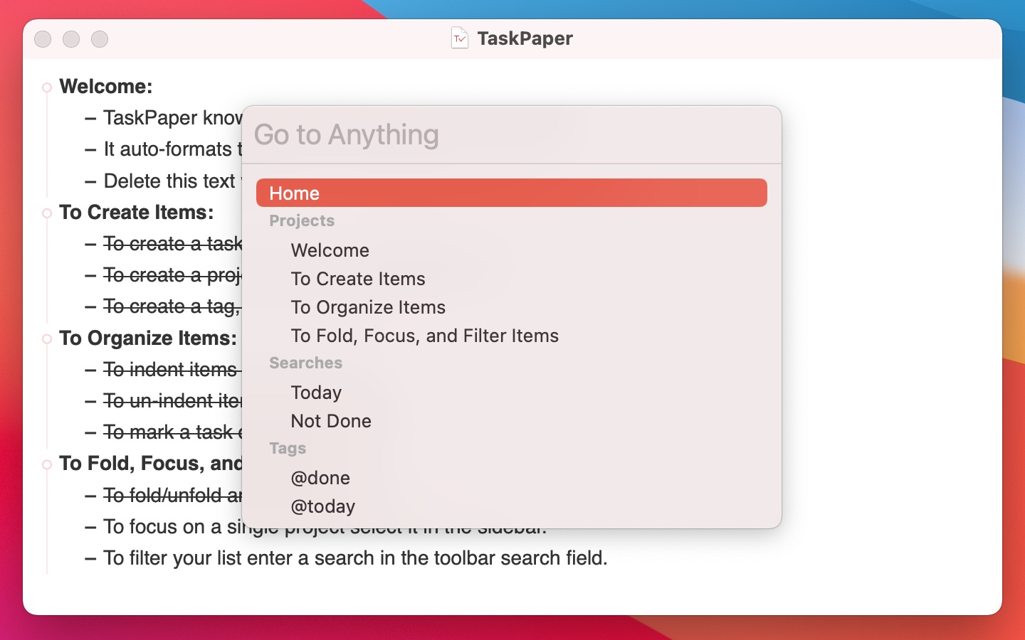 TaskPaper screenshot