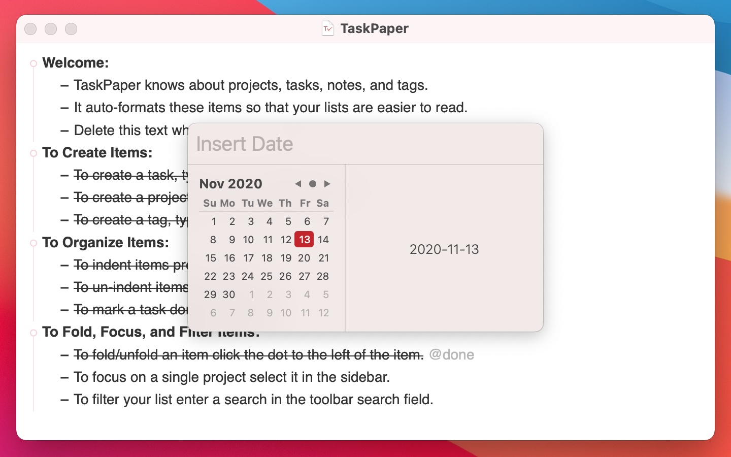 TaskPaper screenshot