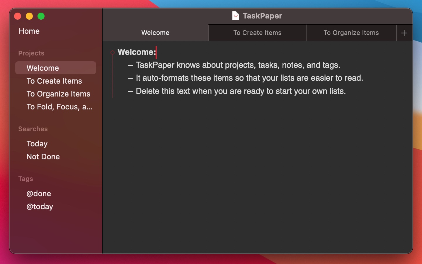 TaskPaper screenshot
